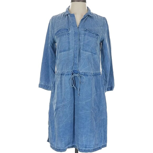 Old Navy dress xxl  2xl Button Front tie waist Tencel Shirt Dress blue fortune - Picture 2 of 3